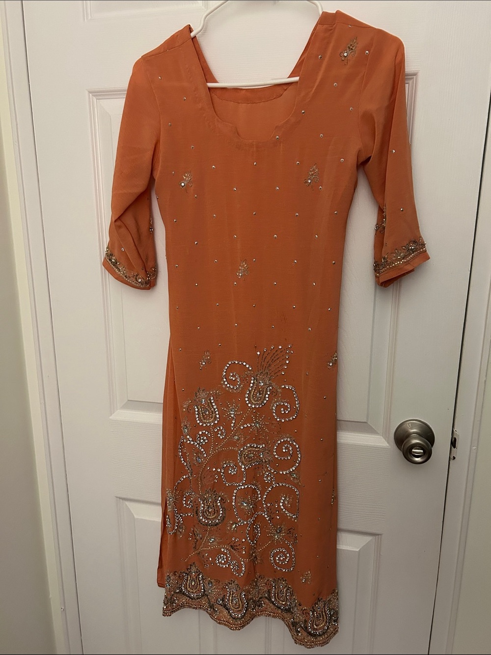 Peach Women's Indian Dress with Stonework 3pc